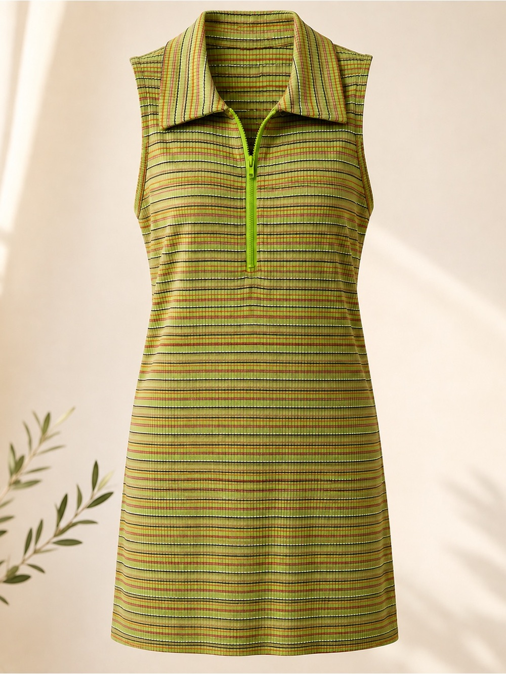 Wild Fable Ribbed Striped Quarter Zip Mini Dress Large NWT Green